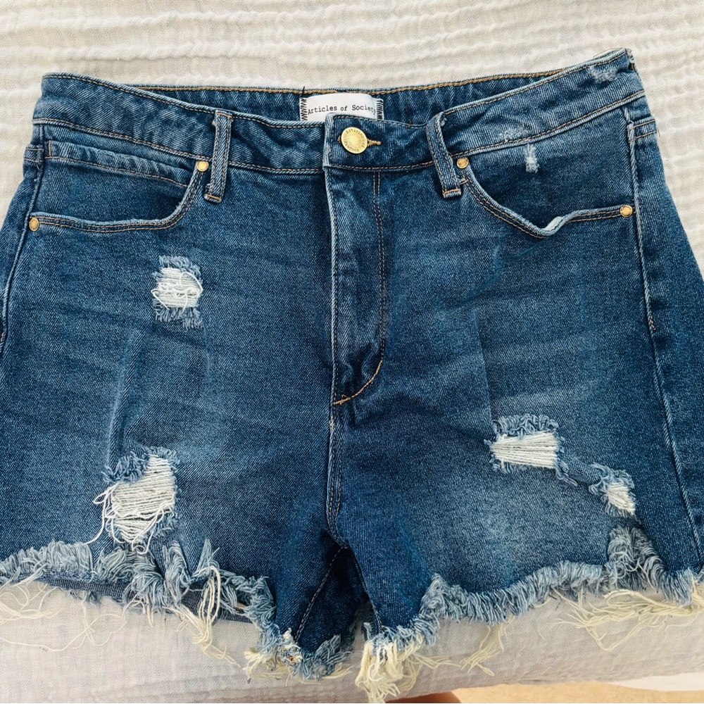 Articles Of Society Dark Blue Ripped Jean Shorts